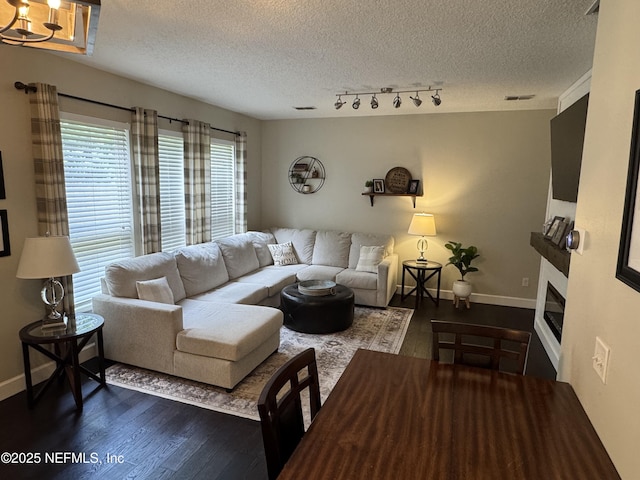86163 Venetian Ave, Yulee, FL 32097 - living area with wood finished floors, a textured ceiling, and a glass covered fireplace