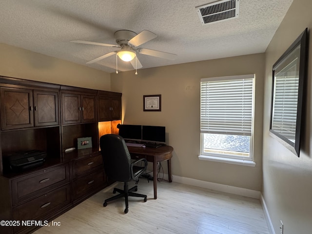 86163 Venetian Ave, Yulee, FL 32097 - office area featuring ceiling fan, a textured ceiling, and light wood-type flooring