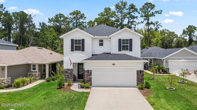 3283 Loblolly Pine Ct, Middleburg, FL 32068 - view of front facade featuring stone siding, a front lawn, concrete driveway, and roof with shingles