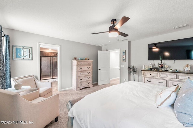 3283 Loblolly Pine Ct, Middleburg, FL 32068 - bedroom featuring light colored carpet, a ceiling fan, connected bathroom, and a textured ceiling