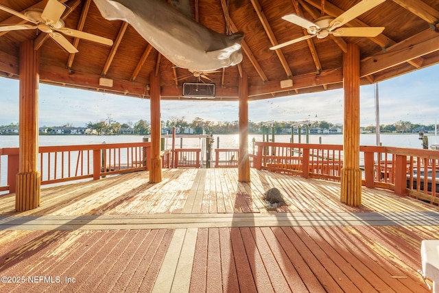 2910 Lake Shore Blvd, Jacksonville, FL 32210 - deck featuring ceiling fan, a water view, and a gazebo