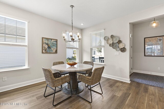 393 Ladyslipper Dr, Saint Johns, FL 32259 - dining space with wood finished floors, a chandelier, and recessed lighting