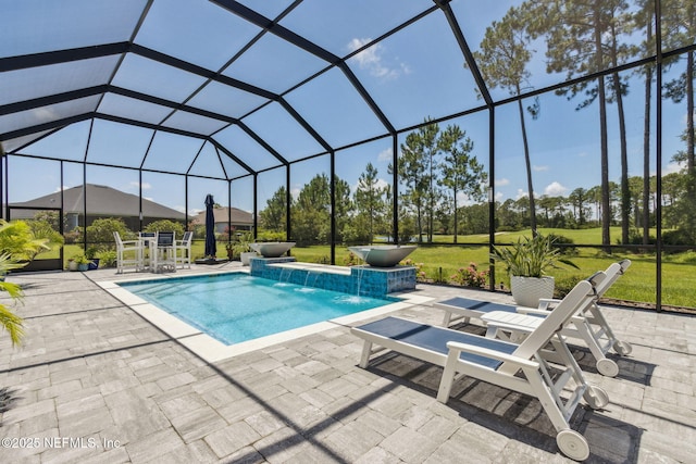 95049 Wild Cherry Dr, Fernandina Beach, FL 32034 - swimming pool featuring a patio area, a lawn, a lanai, and outdoor dining space