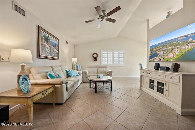 2715 Versailles Ct, Ponte Vedra Beach, FL 32082 - living area featuring ceiling fan, light tile patterned floors, and lofted ceiling