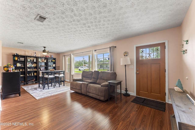 270 Drew St W, Baldwin, FL 32234 - living room with plenty of natural light, wood finished floors, a textured ceiling, and ceiling fan