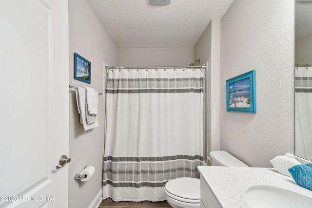100 Dove Tree Ln, Saint Augustine, FL 32095 - bathroom featuring vanity, a textured ceiling, and curtained shower