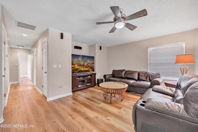 168 Pinehurst Pointe Dr, Saint Augustine, FL 32092 - living room featuring a ceiling fan, light wood-type flooring, a textured ceiling, and recessed lighting