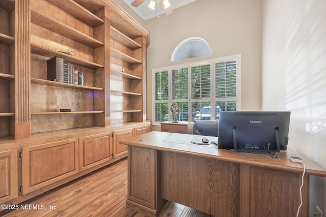 168 Pinehurst Pointe Dr, Saint Augustine, FL 32092 - home office featuring a ceiling fan and light wood-type flooring