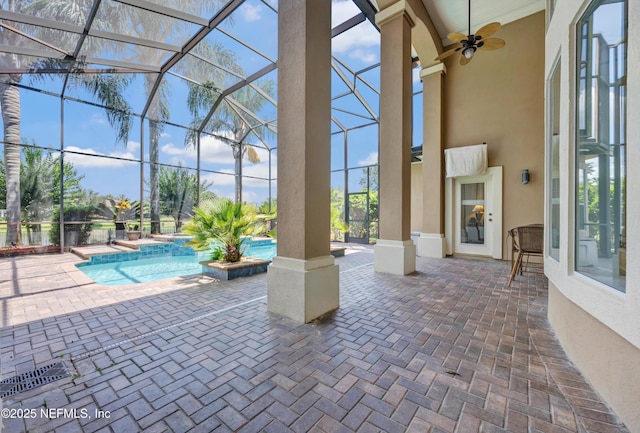 168 Pinehurst Pointe Dr, Saint Augustine, FL 32092 - view of patio / terrace featuring a lanai, an outdoor pool, and ceiling fan