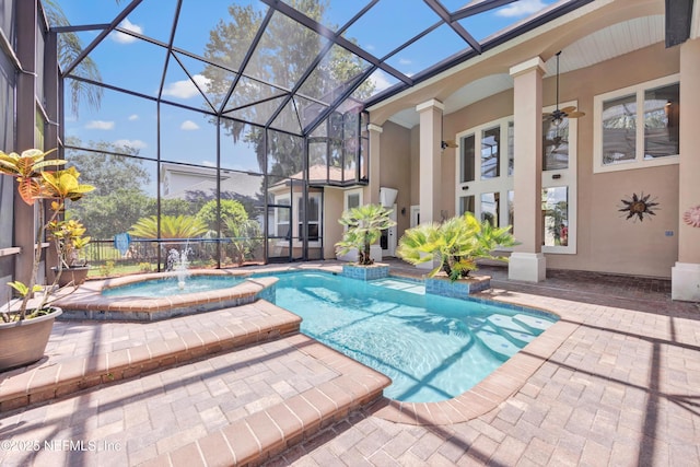 168 Pinehurst Pointe Dr, Saint Augustine, FL 32092 - view of swimming pool with a patio, a pool with connected hot tub, a ceiling fan, and a lanai