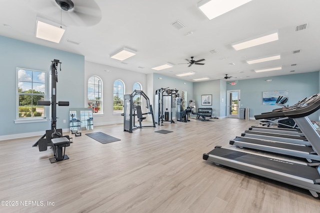 197 Jarama Cir, Saint Augustine, FL 32084 - gym featuring ceiling fan, light wood-style flooring, and plenty of natural light