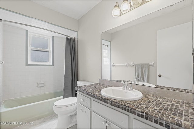 136 Hollywood Forest Dr, Fleming Island, FL 32003 - full bathroom with vanity, shower / tub combo with curtain, and tile patterned flooring