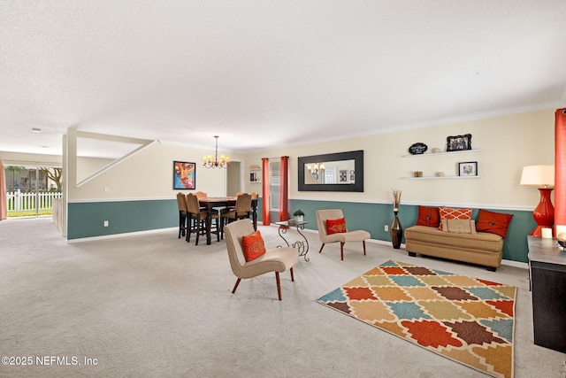 15316 Perdido Dr, Orlando, FL 32828 - carpeted living room with a chandelier and crown molding