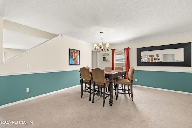 15316 Perdido Dr, Orlando, FL 32828 - carpeted dining area with ornamental molding, a chandelier, and a textured ceiling