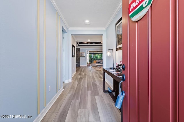 188 Sundown Covey Trl, Saint Augustine, FL 32095 - corridor with crown molding and light wood-style flooring
