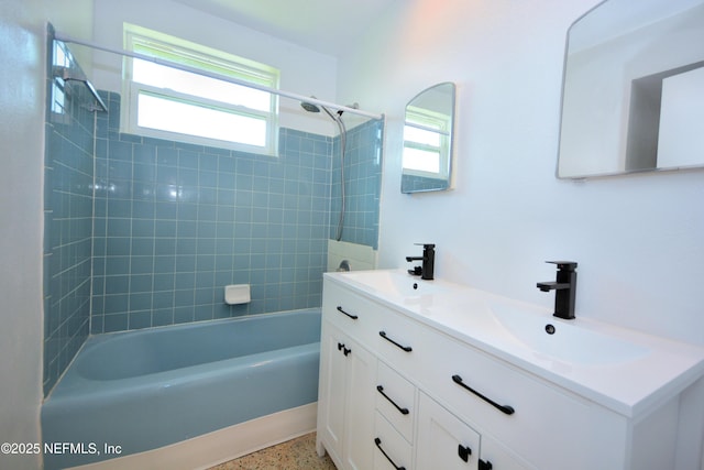 4316 Ferrarra St, Jacksonville, FL 32217 - bathroom featuring speckled floor, shower / washtub combination, and double vanity