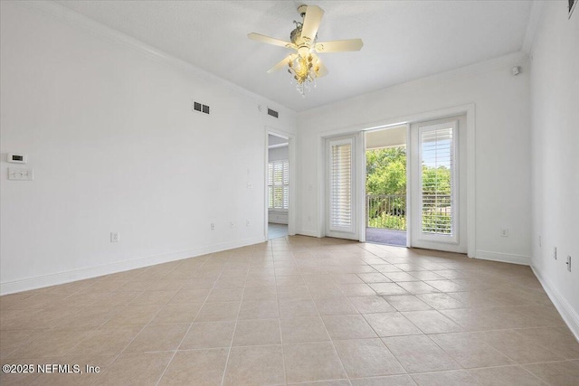 4300 S Beach Pkwy Unit 1206, Jacksonville Beach, FL 32250 - empty room featuring crown molding, a ceiling fan, and light tile patterned flooring