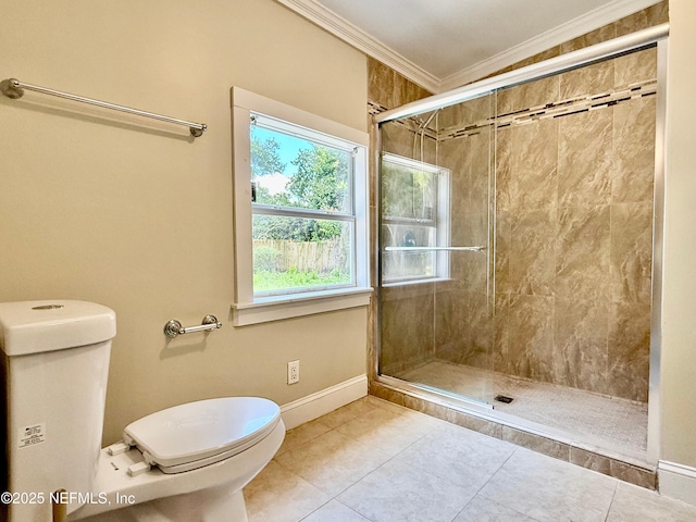 4518 Astral St, Jacksonville, FL 32205 - bathroom with crown molding, a stall shower, and tile patterned floors