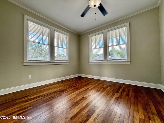 4518 Astral St, Jacksonville, FL 32205 - empty room featuring dark wood-style floors, crown molding, and ceiling fan