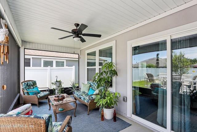 44 Spotted Owl Ln, Saint Augustine, FL 32095 - sunroom / solarium featuring ceiling fan and an outdoor living space