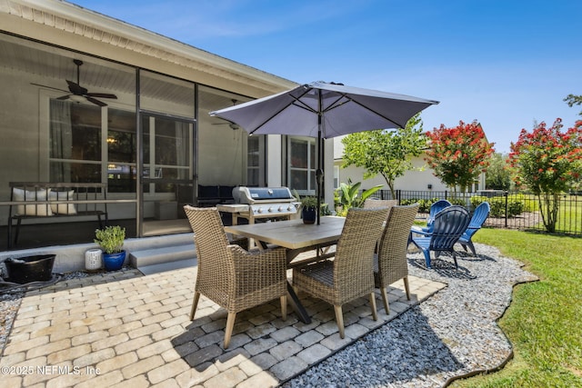 95006 Buckeye Ct, Fernandina Beach, FL 32034 - view of patio / terrace with outdoor dining area, ceiling fan, and grilling area