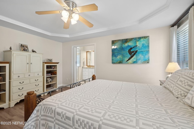 106 Poseidon Ln, Ponte Vedra Beach, FL 32082 - bedroom with wood finished floors, crown molding, and a ceiling fan