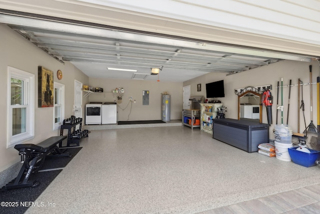 106 Poseidon Ln, Ponte Vedra Beach, FL 32082 - garage with washing machine and clothes dryer, electric panel, a garage door opener, and water heater
