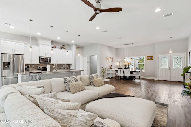 75652 Edwards Rd, Yulee, FL 32097 - living area with recessed lighting, dark wood-type flooring, and ceiling fan