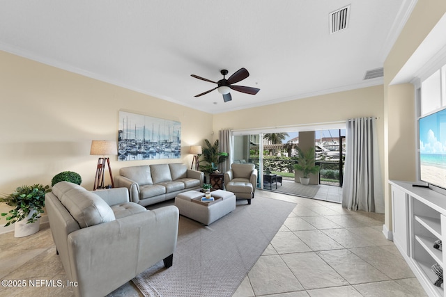 13846 Atlantic Blvd Unit 103, Jacksonville, FL 32225 - living room featuring a ceiling fan and crown molding
