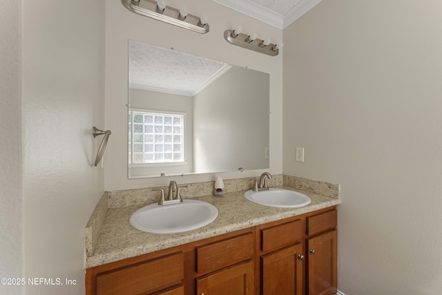 103 Chapin St, Saint Augustine, FL 32084 - full bathroom featuring crown molding, double vanity, and a textured ceiling