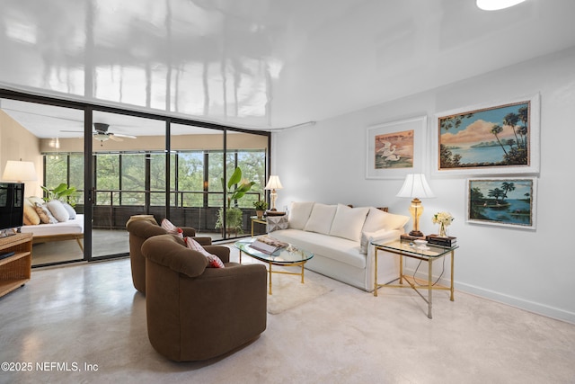 1071 Edgewood Ave S Unit 407, Jacksonville, FL 32205 - living area featuring finished concrete flooring and a ceiling fan