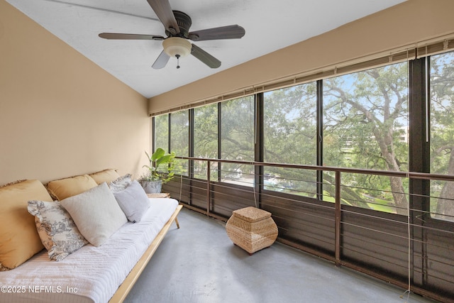 1071 Edgewood Ave S Unit 407, Jacksonville, FL 32205 - sunroom with ceiling fan, plenty of natural light, lofted ceiling, and an outdoor hangout area
