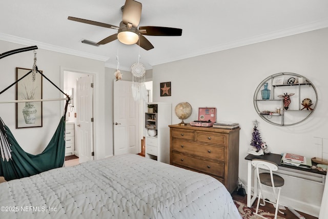 1805 Commodore Point Dr, Fleming Island, FL 32003 - bedroom featuring ornamental molding, ceiling fan, and wood finished floors