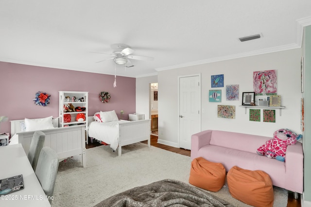 1805 Commodore Point Dr, Fleming Island, FL 32003 - bedroom with crown molding, wood finished floors, and ceiling fan