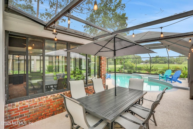 1805 Commodore Point Dr, Fleming Island, FL 32003 - view of patio with an outdoor pool, glass enclosure, and outdoor dining space