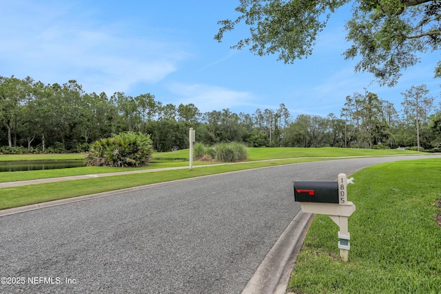 1805 Commodore Point Dr, Fleming Island, FL 32003 - view of asphalt street with view of scattered trees, a water view, curbs, and sidewalks