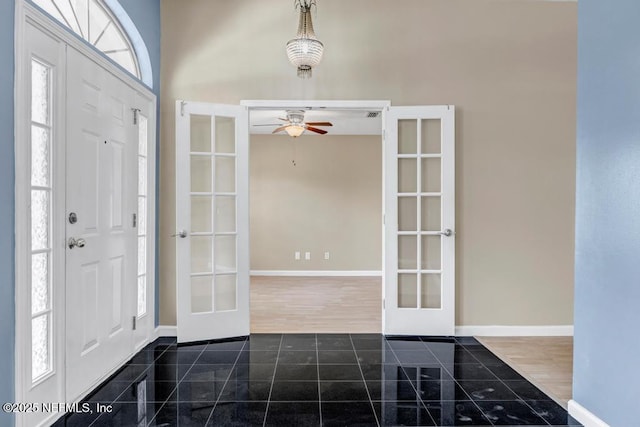 1069 Ardmore St, Saint Augustine, FL 32092 - foyer entrance featuring french doors, ceiling fan, and granite tiled floors