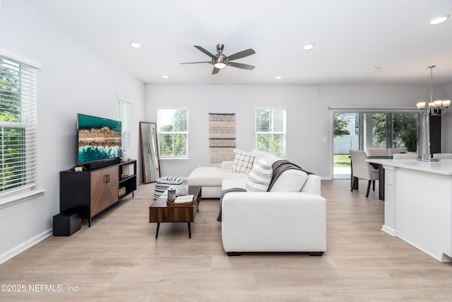 21 Vicksburg Dr, Saint Johns, FL 32259 - living area featuring a chandelier, recessed lighting, a ceiling fan, and light wood-style floors