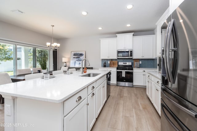 21 Vicksburg Dr, Saint Johns, FL 32259 - kitchen featuring stainless steel appliances, backsplash, recessed lighting, a chandelier, and pendant lighting