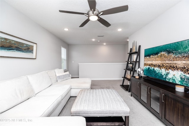 21 Vicksburg Dr, Saint Johns, FL 32259 - living room with light carpet, a ceiling fan, recessed lighting, and a textured ceiling