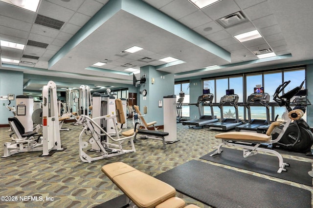 1031 1st St S Unit 504, Jacksonville Beach, FL 32250 - workout area featuring a drop ceiling, healthy amount of natural light, and carpet flooring
