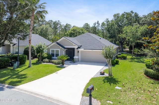 1517 Remington Way, Saint Augustine, FL 32084 - ranch-style house with an attached garage, driveway, a front lawn, and roof with shingles