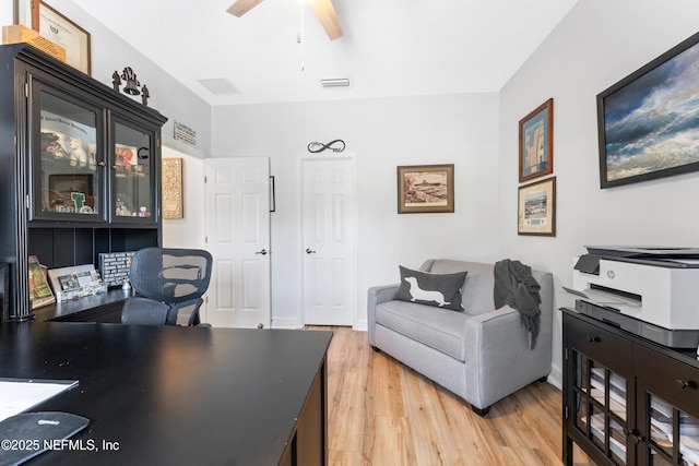 1317 Garrison Dr, Saint Augustine, FL 32092 - office featuring ceiling fan and light wood-style floors