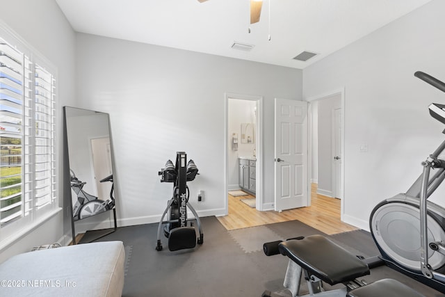 1317 Garrison Dr, Saint Augustine, FL 32092 - workout area with ceiling fan, healthy amount of natural light, and light wood-type flooring