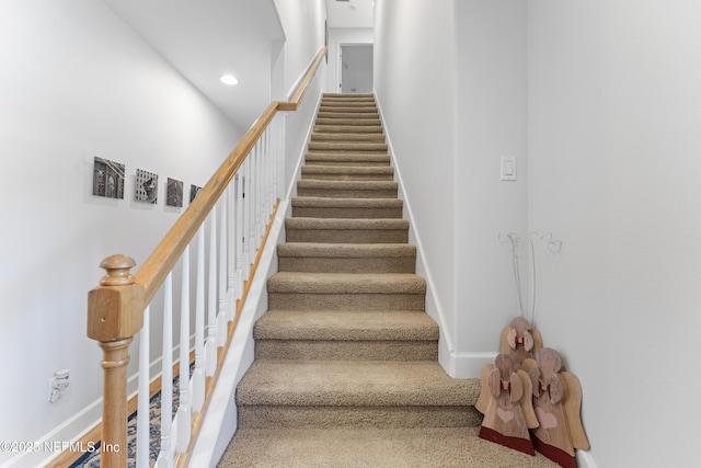 1317 Garrison Dr, Saint Augustine, FL 32092 - staircase featuring recessed lighting and carpet floors