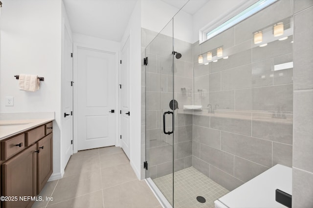 322 Fairlake Cir, Saint Augustine, FL 32092 - full bathroom featuring a stall shower, tile patterned flooring, and vanity