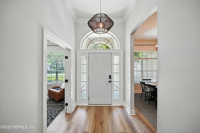 4342 Richmond Park Dr E, Jacksonville, FL 32224 - foyer with light wood-type flooring, arched walkways, plenty of natural light, and ornamental molding