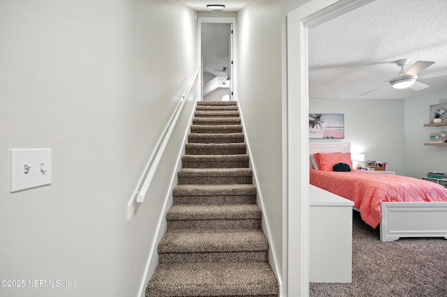 4342 Richmond Park Dr E, Jacksonville, FL 32224 - stairway with carpet floors, a ceiling fan, and a textured ceiling