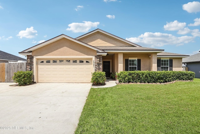 2947 Vianey Pl, Green Cove Springs, FL 32043 - ranch-style home with stucco siding, driveway, a garage, and stone siding