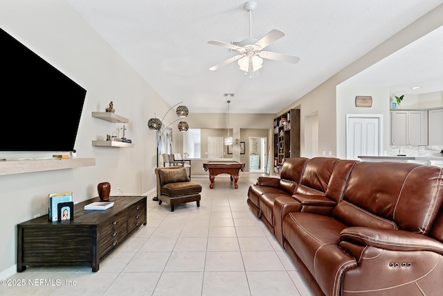 308 High Tide Dr Unit 201, Saint Augustine, FL 32080 - living room featuring a ceiling fan, light tile patterned floors, and pool table